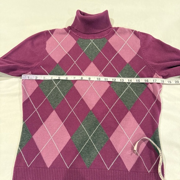 Reitmans Argyle Sweater Cotton Blend Purple Turtleneck 3/4 Sleeves Women’s Sz M - Picture 10 of 13